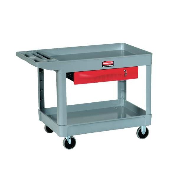 Plastic Utility Cart with Deep Lipped Plastic Shelves, Ergonomic, 2 Shelves, 500 lb