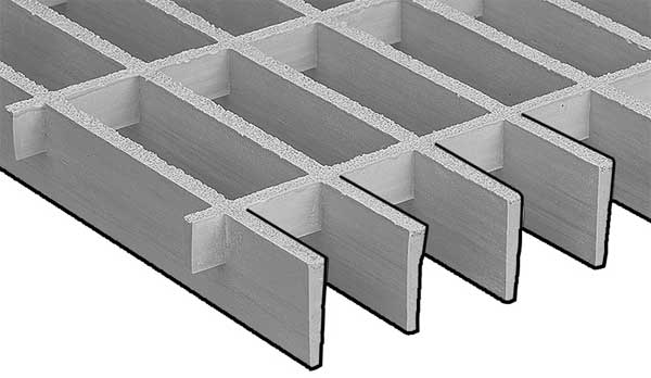Moltruded Grating, 72 in Span, Grit-Top Surface, Corvex Resin, Light Gray