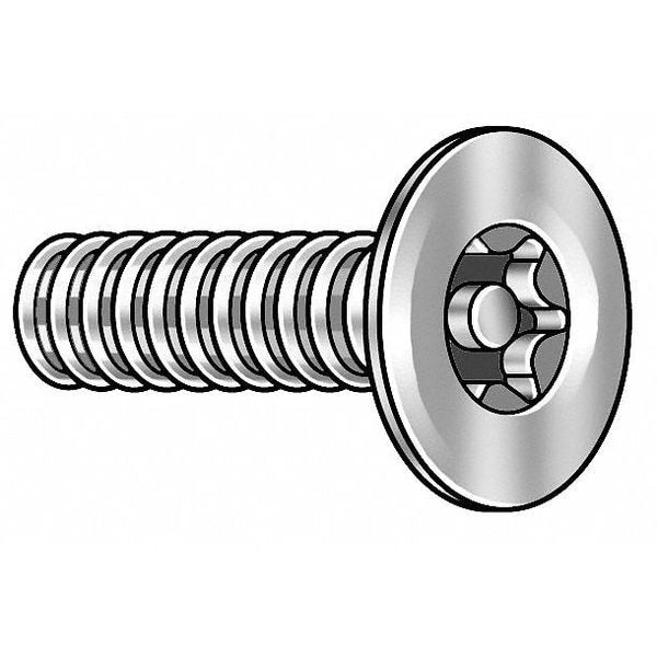 #6-32 x 1/2 in Torx Flat Tamper Resistant Screw, 18-8 Stainless Steel, Plain Finish, 25 PK