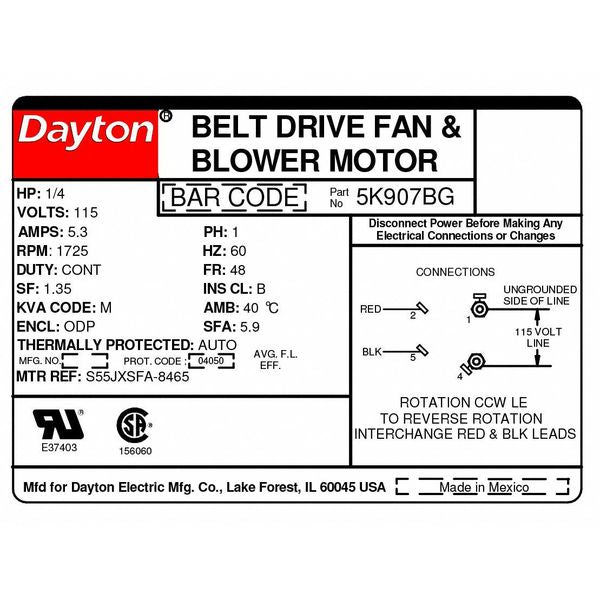 Split-Phase Belt Drive Motor, 1/4 HP, 48 Frame, 115V AC Voltage, 1,725 Nameplate RPM