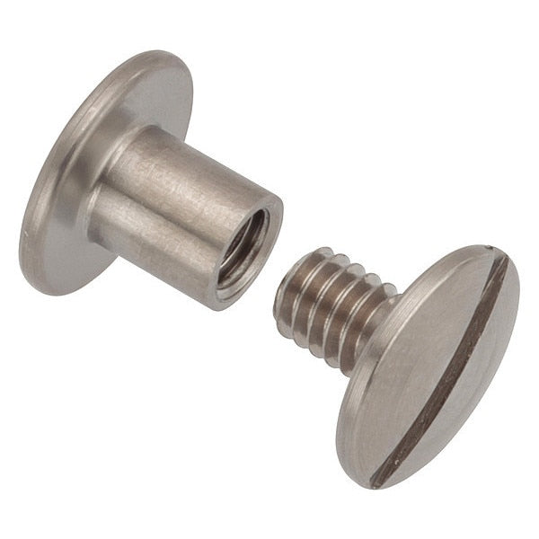 Binding Barrel, #8-32, 1/4 in Brl Lg, 13/64 in Brl Dia, 18-8 Stainless Steel Plain, 25 PK