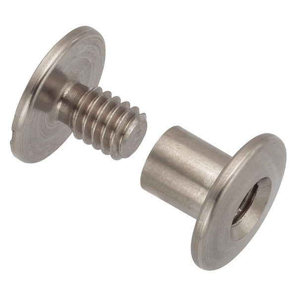 Binding Barrel, #8-32, 1/4 in Brl Lg, 13/64 in Brl Dia, 18-8 Stainless Steel Plain, 25 PK