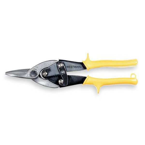 Metal Cutting Snip, Straight, 9-3/4 in Length, 1-1/4 in Cutting Length, Steel, Soft Grip Handle