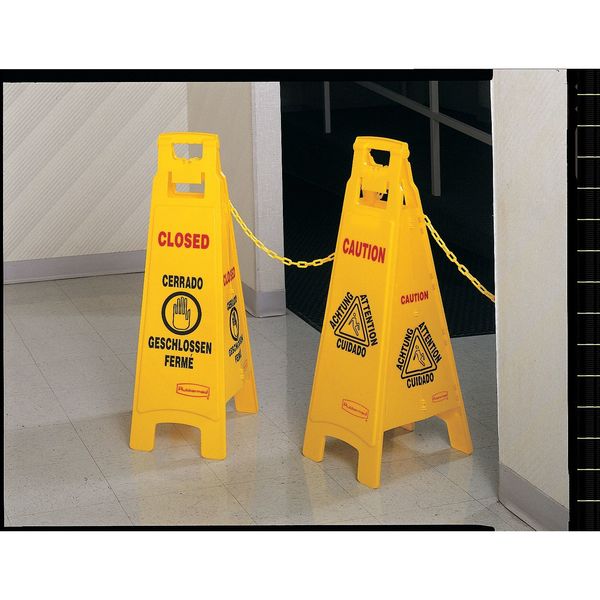 Floor Safety Sign, Caution Wet Floor, Eng, 37 in H, 12 in W, HDPE, Triangle, English, FG611477YEL