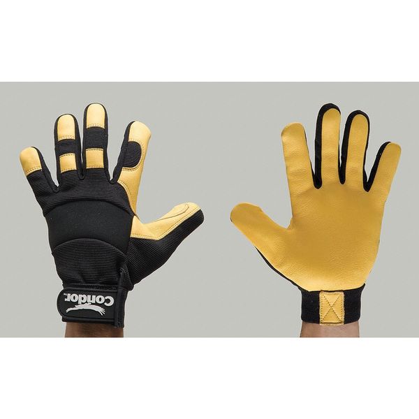 Mechanics Gloves, M, Black/Yellow, Leather, Spandex