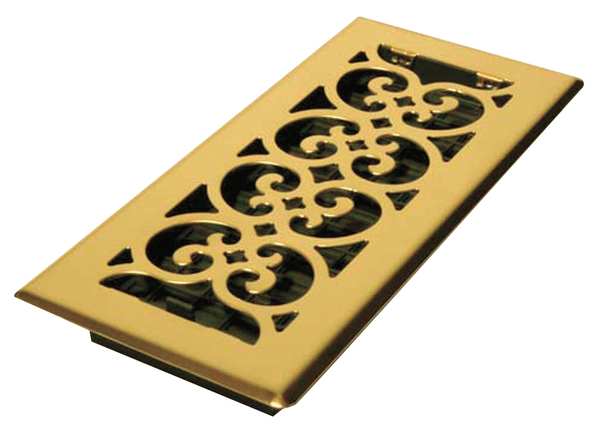 Floor Register, 4 X 10, Bright Brass, Brass