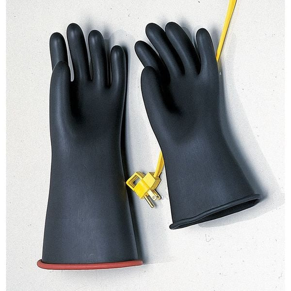 Electrical Rubber Gloves, Class 0, Type I, 11 in, Black, Size 10, 1 Pair