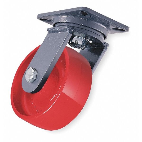 Plate Caster, Swivel, Cast Iron, 6 in., 2200 lb