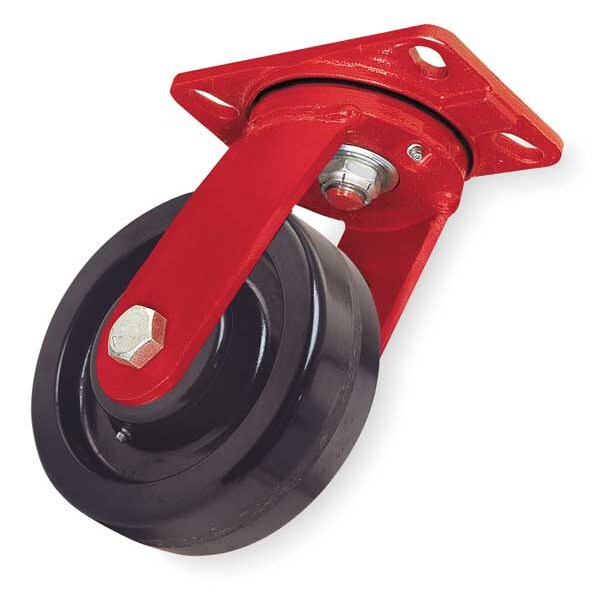 Plate Caster, Swivel, Phenolic, 6 in., 1200 lb.