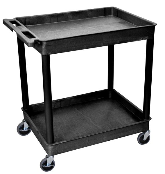 Polyethylene Utility Cart with Deep Lipped Plastic Shelves, Flat, 2 Shelves, 400 lb