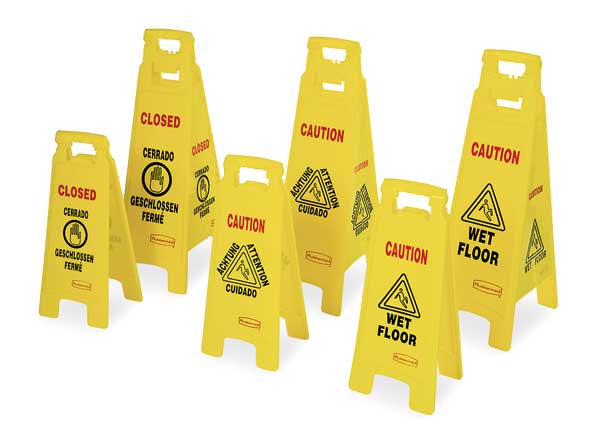 Floor Safety Sign, HDPE, Caution Wet Floor, 25 in H, 11 in W, Not Retroflective, Yellow