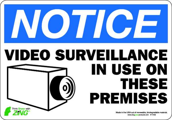 NOTICE Sign, Video Surveillance, 7X10