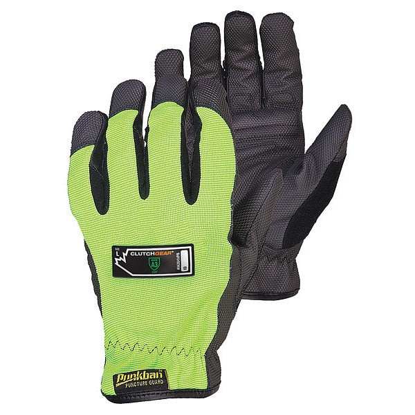 Mechanics Gloves, 2XL, Black/Lime, Single Layer, Stretch Nylon