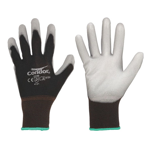 Coated Gloves, Polyurethane, Nylon, Smooth, ANSI Abrasion Level 3, Medium, 1 Pair
