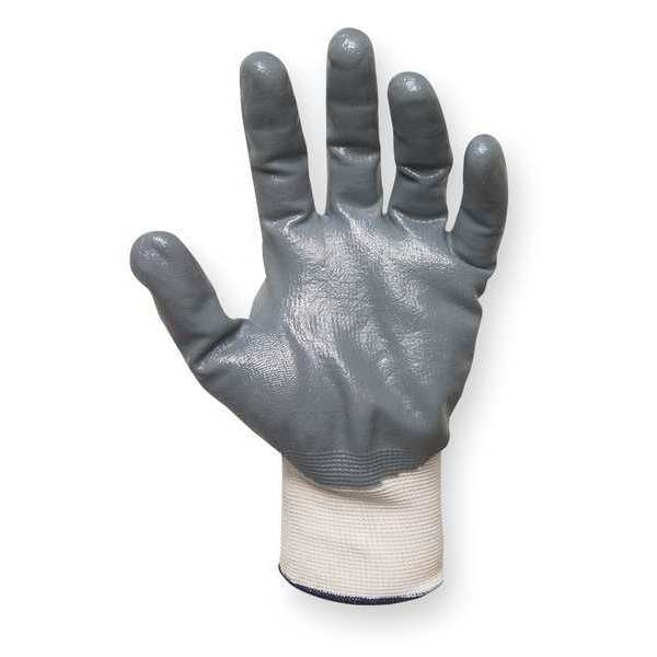 Nitrile Coated Gloves, Palm Coverage, White/Gray, S, PR