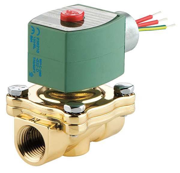 120V AC Brass Solenoid Valve, Normally Closed, 1/2 in Pipe Size