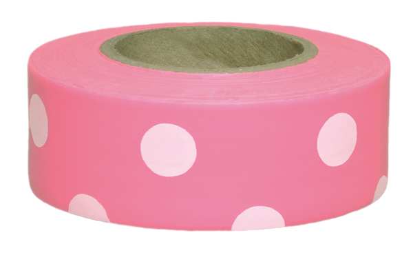 Flagging Tape, Pnk Glo/Wh, 150ft, 1-3/16 In