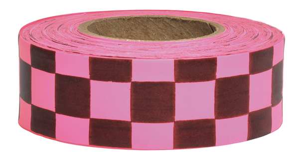 Flagging Tape, Pnk Glo/Blk, 150ft, 1-3/16In