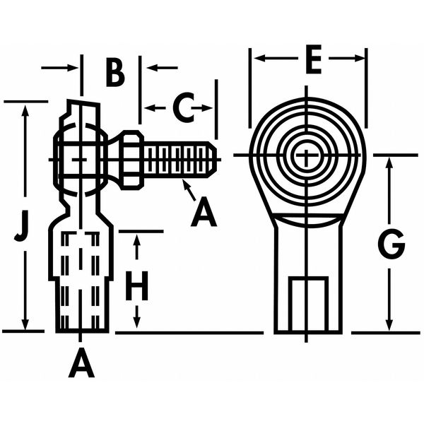 Female Stud, Rod End, RH, 33mm
