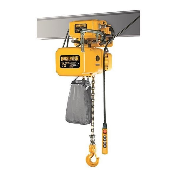 Electric Chain Hoist, 1,000 lb, 20 ft, Motorized Trolley, Yellow