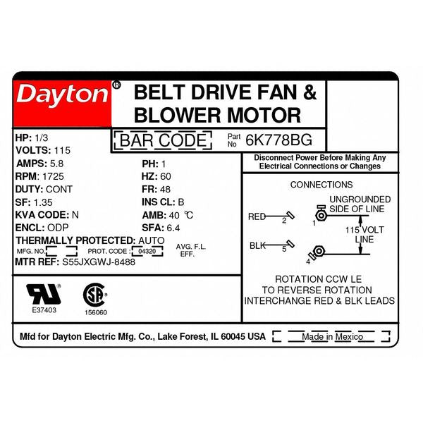 Split-Phase Belt Drive Motor, 1/3 HP, 48 Frame, 115V AC Voltage, 1,725 Nameplate RPM