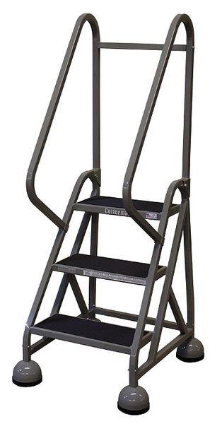 57 in H Steel Rolling Ladder, 3 Steps