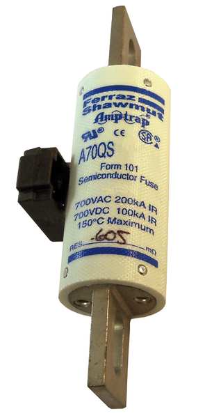 Semiconductor Fuse, Fast Acting, 200 A, A70QS Series, 700V AC, 700V DC, 4-3/8
