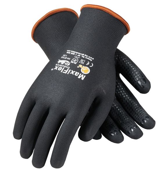 Coated Gloves, L, Black, Nylon, PK12