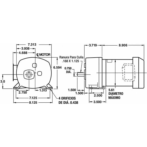 AC Gearmotor, 941.0 in-lb Max. Torque, 29 RPM Nameplate RPM, 230V AC Voltage, 3 Phase