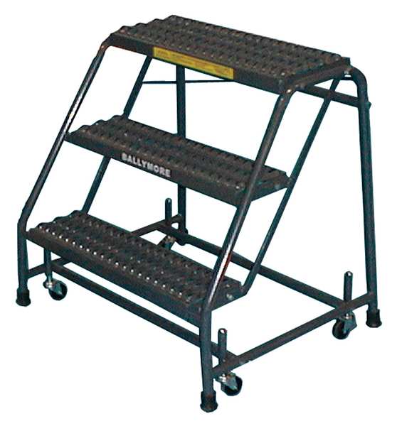 28 1/2 in H Steel Rolling Ladder, 3 Steps