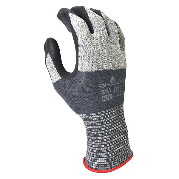 Nitrile Coated Gloves, Palm Coverage, Black/Gray, M, PR