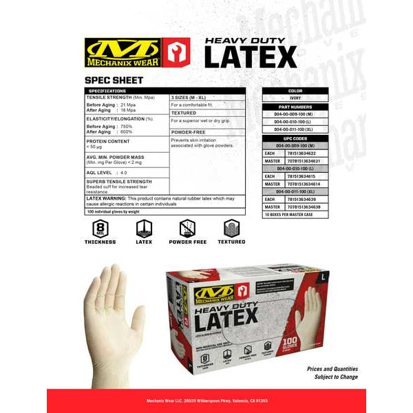 Disposable Gloves, Latex, White, 100 PK