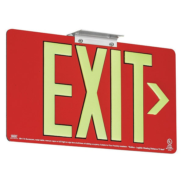 Photoluminescent Double-Face Aluminum Exit Sign Red 75FT View Distance