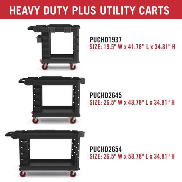Plastic Heavy Duty Utility Cart, 2 Shelves, 500 lb