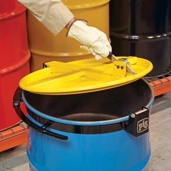 Fast Latching Drum Lid, Ylw, Steel, 30 gal