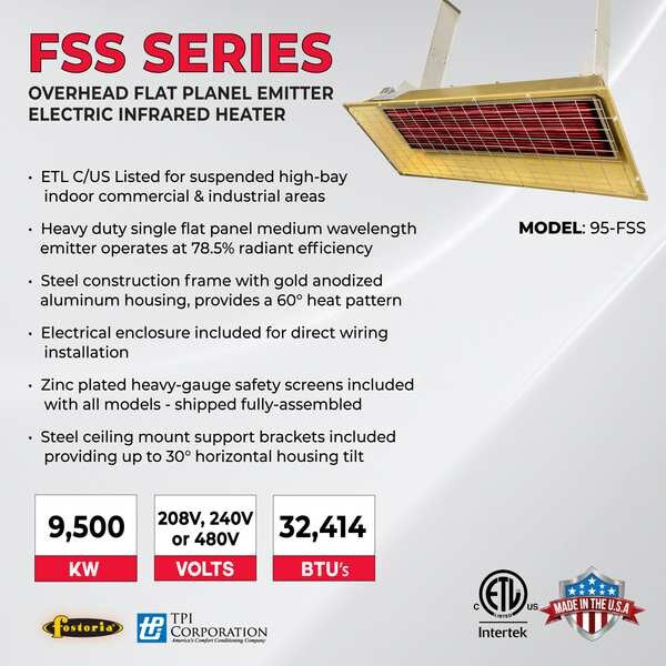 Infrared Overhead Electric Heater, Aluminum, 240 V