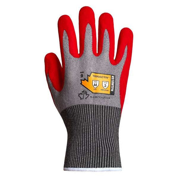 Work Gloves, Nitrile, L, Red/Gray, PR