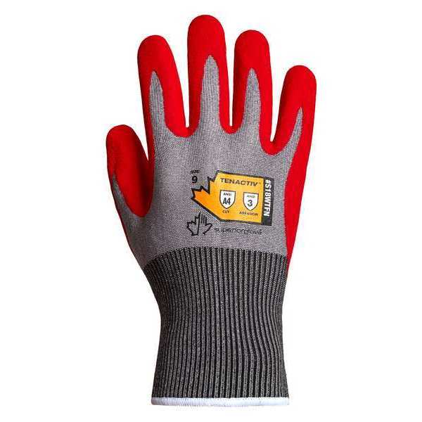 Work Gloves, Nitrile, 3XL, Red/Gray, PR