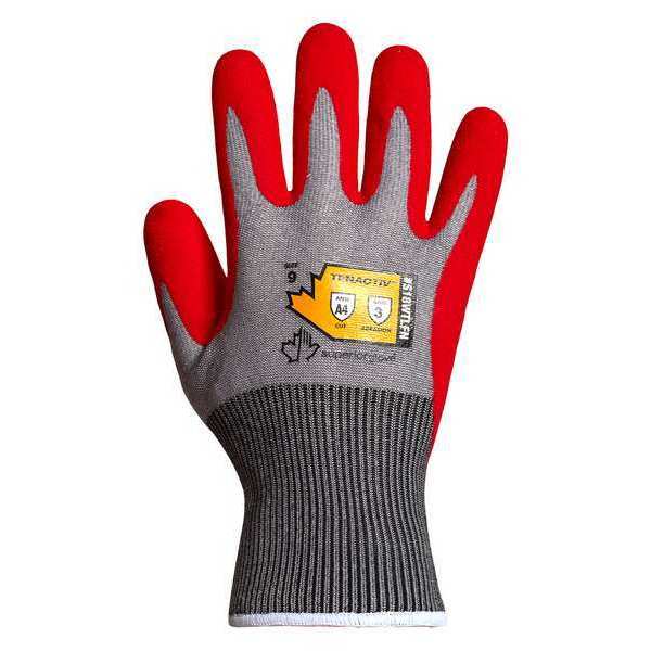Work Gloves, Nitrile, 3XL, Red/Gray, PR