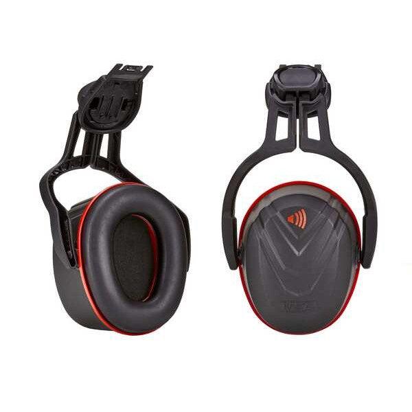 V-Gard Hard Hat-Mounted Earmuffs, Dielectric, Upgraded Fork Design, NRR 31 dB, Foam, Black/Red