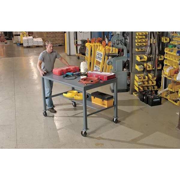 Workbench, Steel, 60 in W, 35 in to 39 in Height, 1,400 lb, Straight
