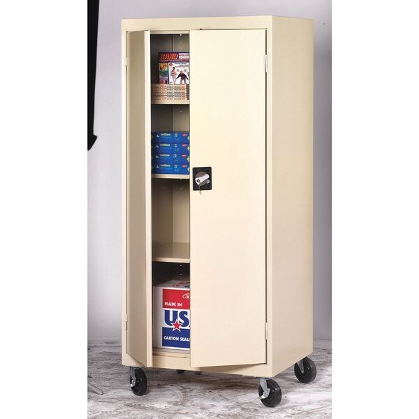 Solid Door Storage Cabinet, 36 in W, 78 in H, 24 in D, Light Gray