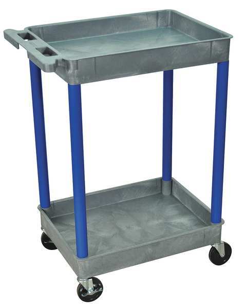 Thermoplastic Resin (Shelf)/High Density Polyethylene (Leg) Flat Handle Utility Cart, 2 Shelves
