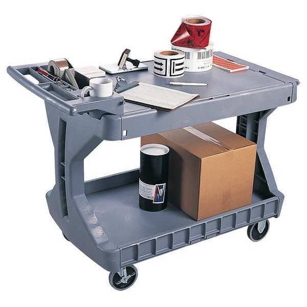 High-Density Polyethylene Utility Cart with Flip-Gate Flush Plastic Shelves, Flat, 2 Shelves