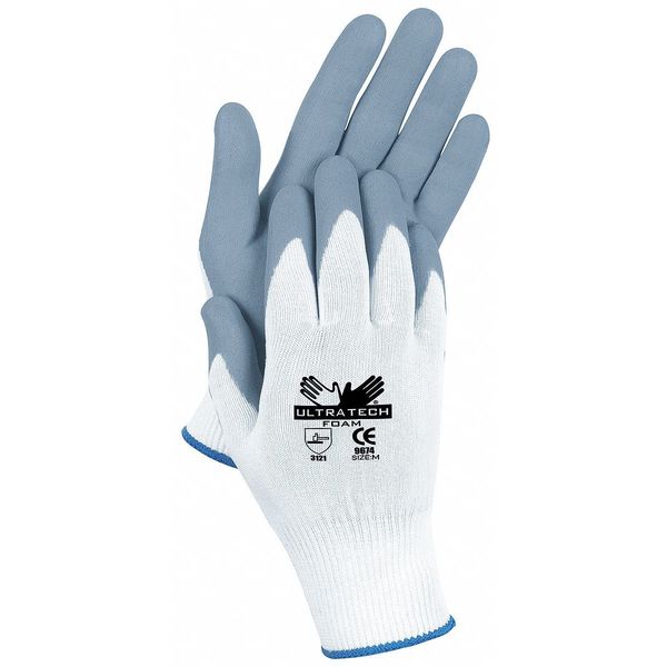 Nitrile Coated Gloves, Palm Coverage, White/Gray, M, PR