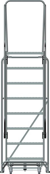 113 in H Steel Rolling Ladder, 8 Steps