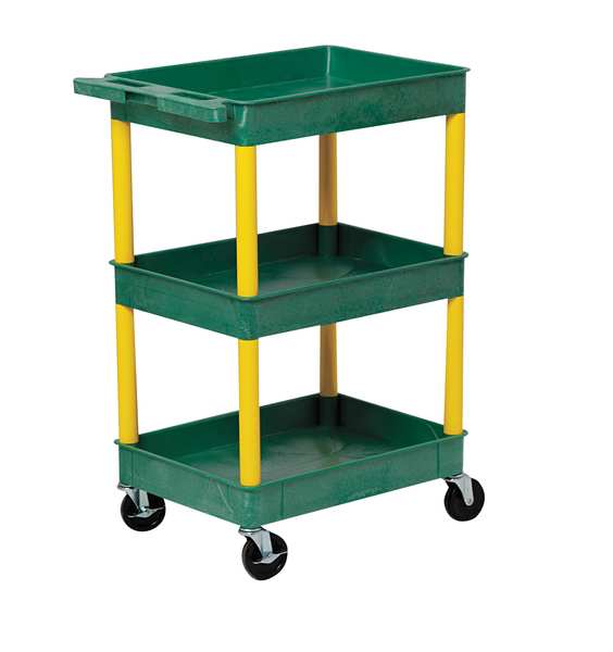 Thermoplastic Resin (Shelf)/High Density Polyethylene (Leg) Flat Handle Utility Cart, 2 Shelves