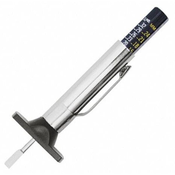 Tire Tread Depth Gauge, 1/32 in Tread Dp Calibration Increments, Aluminum, Pocket Clip