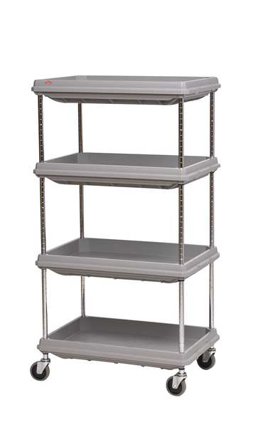High Density Polyethylene (Shelf) Utility Cart with Deep Lipped Plastic Shelves, Raised, 3 Shelves