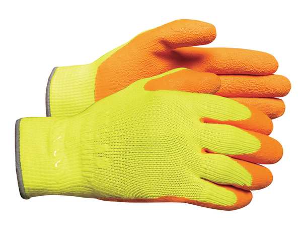Natural Rubber Latex Hi-Vis Coated Gloves, Palm Coverage, Orange/Yellow, L, PR